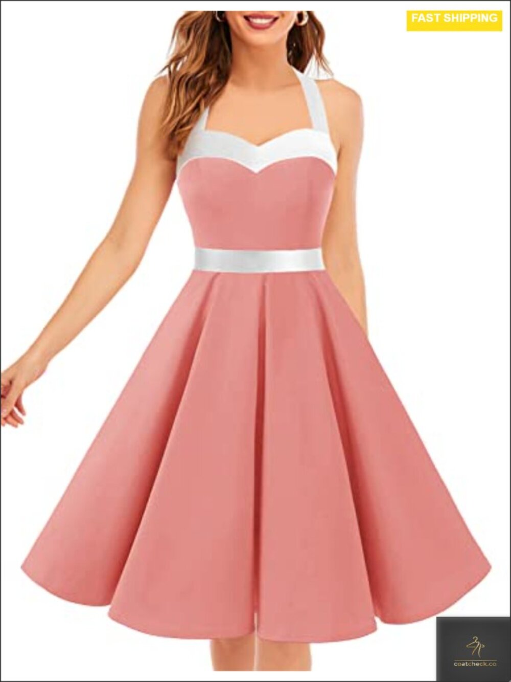 Vintage 1950s Halter Swing Dress Tea Party Cocktail A-Line Sleeveless